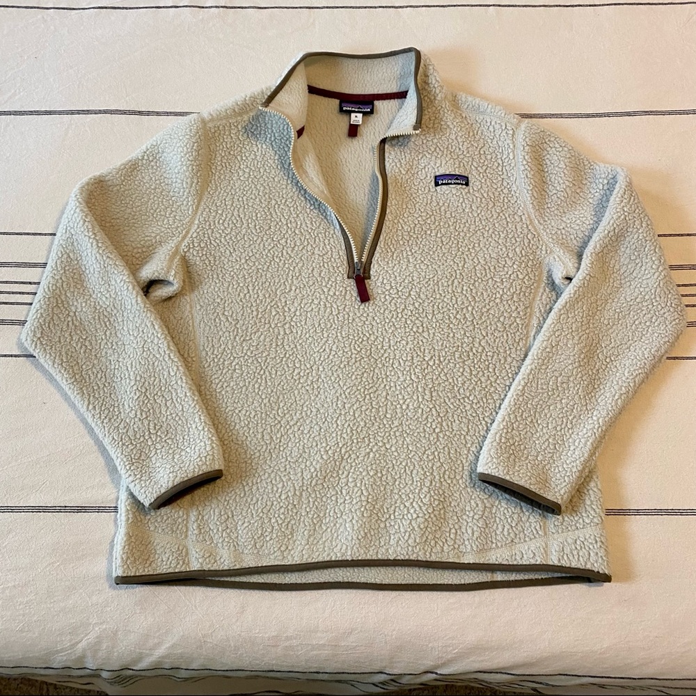 Patagonia Retro Pile Quarter Zip Cream Fleece Pullover Sz XL